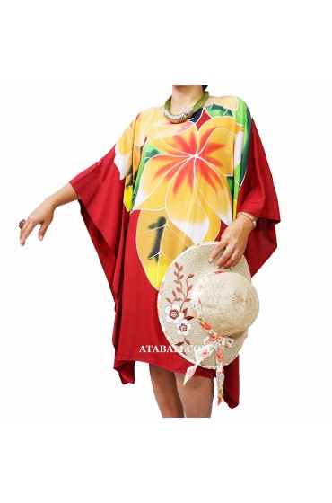 Balinese Tropical Flower Premium Casual Summer Dress Women Full Hand Painted Design